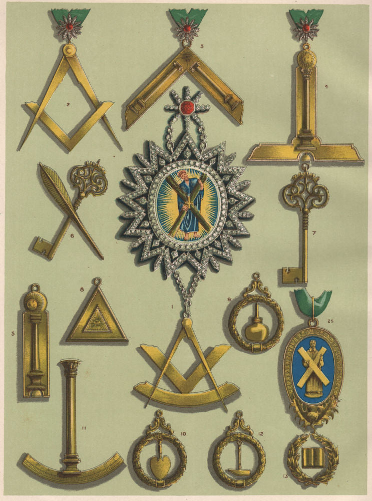 FREEMASONRY. Grand Officers' Jewels of The Grand Lodge of Scotland 1882 print